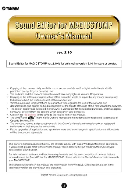 yamaha雅马哈Magicstomp BASS EFFECTS PROCESSOR Sound Editor